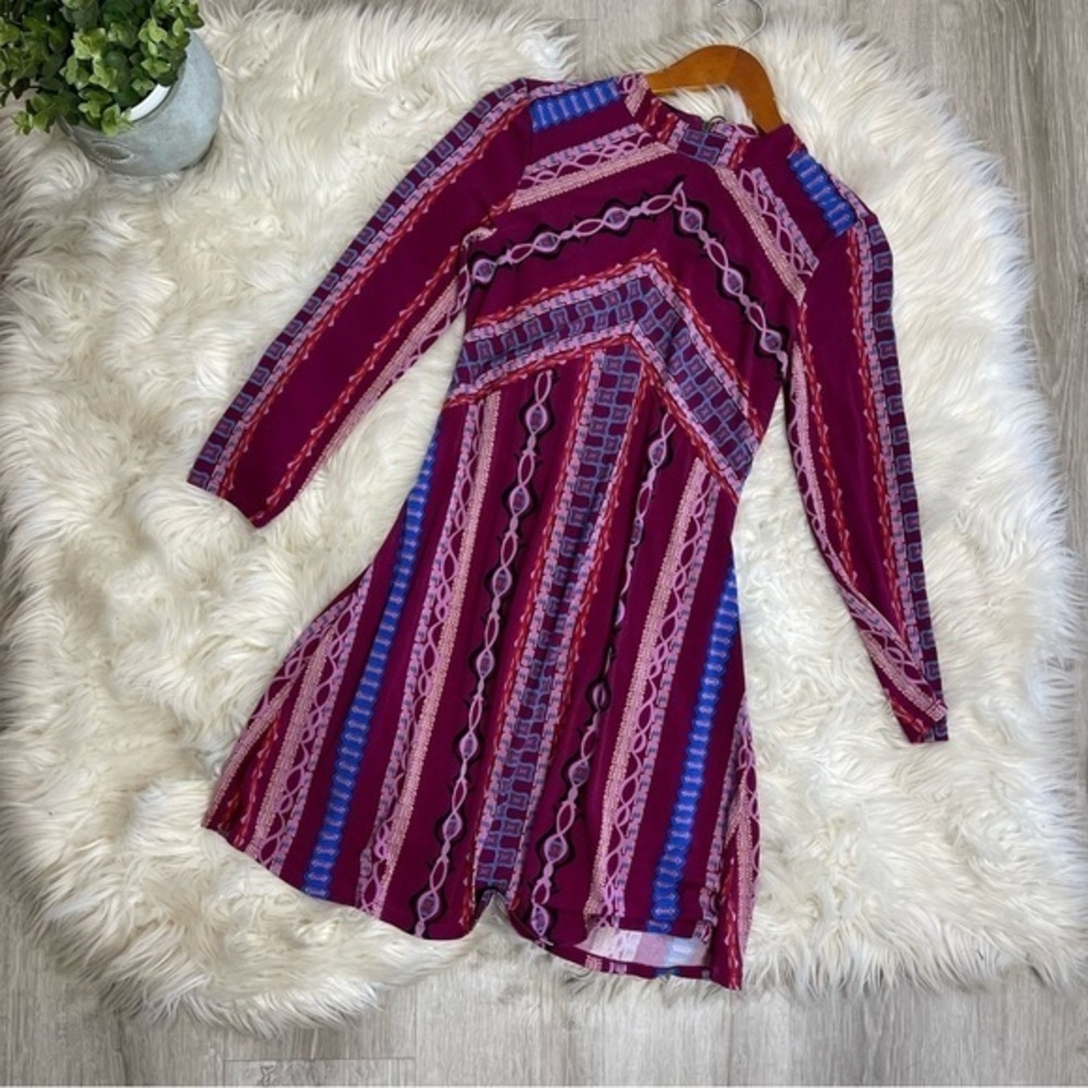 Free People Stella‎ Gypsy Purple Long Sleeve Mini Dress